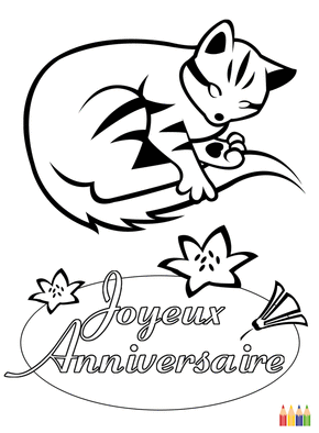 Carte jeux ludiques Coloriage anniversaire et chat